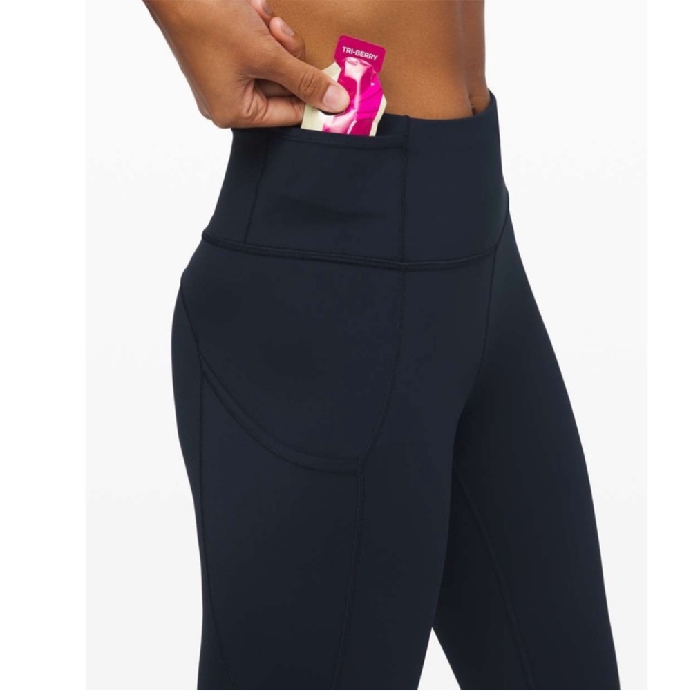 LULULEMON Fast and Free Crop Leggings II 19" Navy Blue Size 4 Side Pocket - Picture 5 of 13